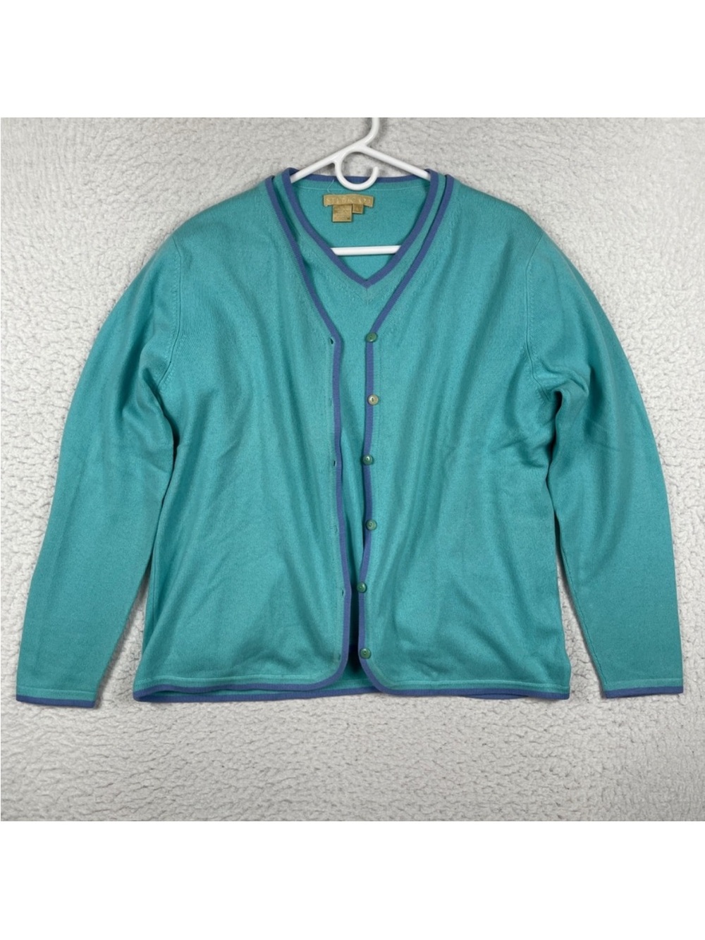 Studio 121 Sweater Womens Large Turquoise 100% Cashmere Cardigan Set Preppy